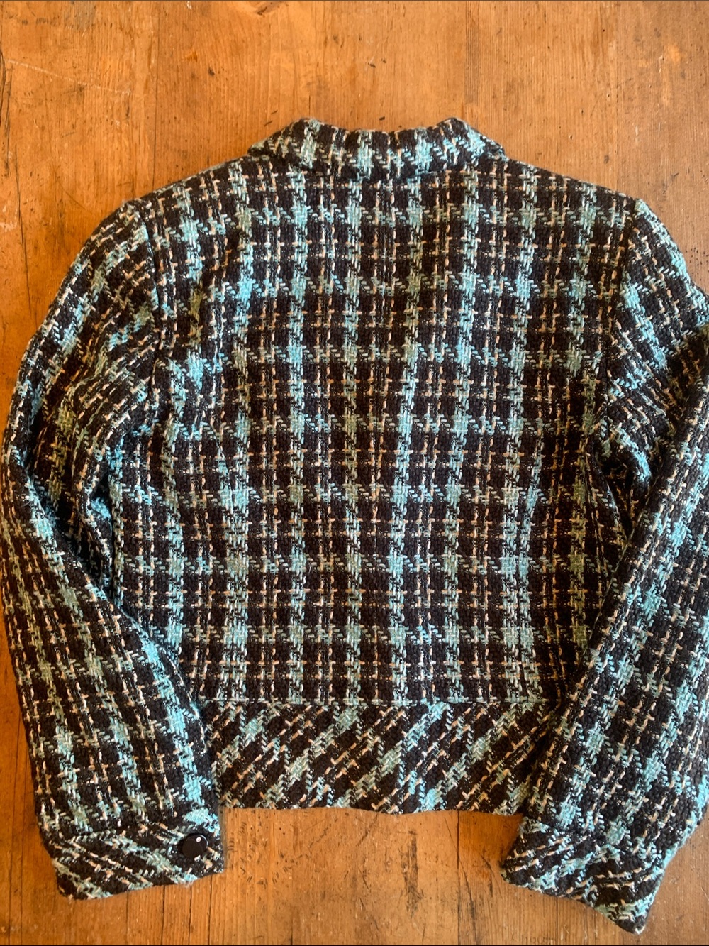 Women's Black and Teal Tweed Blazer Jacket - Blazer and Skirt - Picture 11 of 16